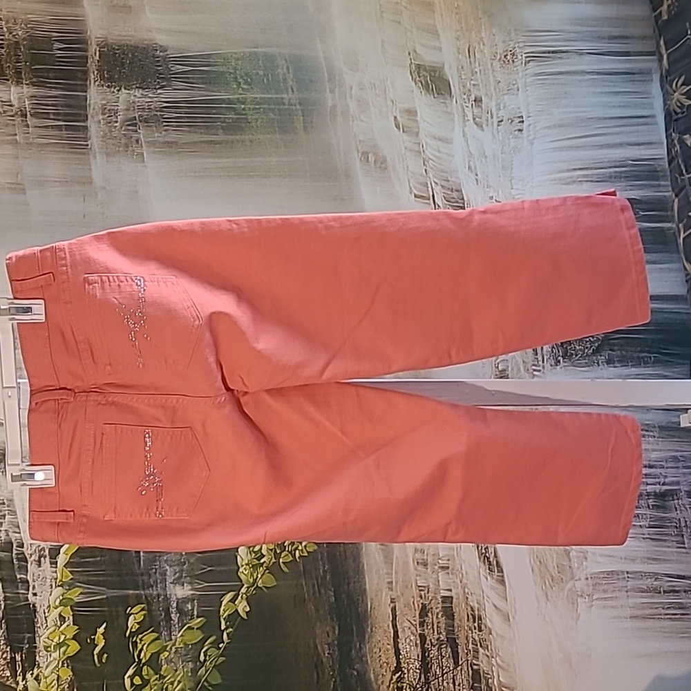 Jaclyn Smith Womens 8 coral casual stretchy capri pants with bling pockets